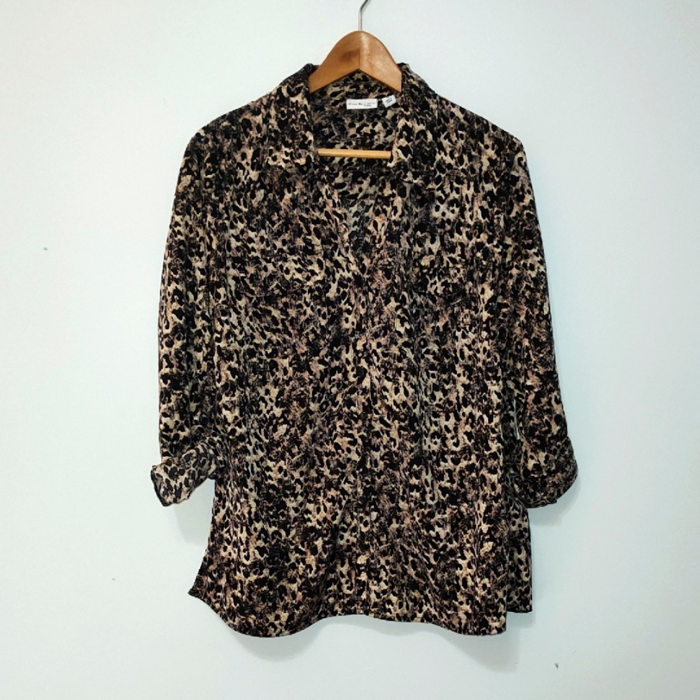 Kim Rogers Blouse Top Size 1X Leopard Print Office Date Night Lightweight Fall